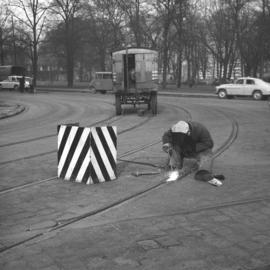 Nadspawanie wyrobionego torowiska tramwajowego na zakręcie