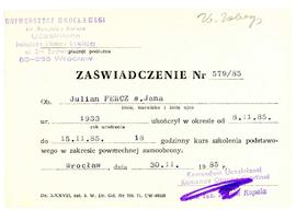 Zaświadczenie nr 579/85