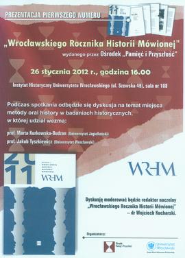 Prezentacja pierwszego numeru Wrocławskiego Rocznika Historii Mówionej, wydanego przez Ośrodek &q...