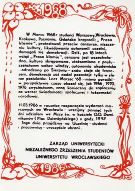 11 marca 1986 r. uczcijmy rocznicę rozpoczęcia wydarzeń MARCA’68…