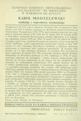 Kandydat Komitetu Obywatelskiego Solidarność we Wrocławiu w wyborach do Senatu - Karol Modzelewsk...