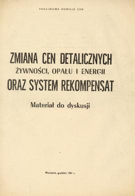 Zmiana cen detalicznych żywności, opału i energii oraz system rekompensat : materiał do dyskusji