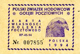 Karta własności gołębia pocztowego