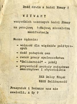 Wzywamy wszystkich uczciwych Ludzi Pracy na pokojową 1-Majową niezależną manifestację