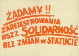 Żądamy!! zarejestrowania NSZZ Solidarność bez zmian w statucie