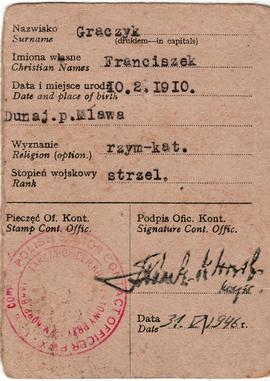 ... Legitymacja b. jeńca wojennego=Identity-Card ex Prisoner of War