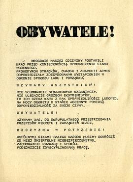 Obywatele! Wrogowie naszej Ojczyzny postawili kraj przed koniecznością wprowadzenia stanu wojenne...