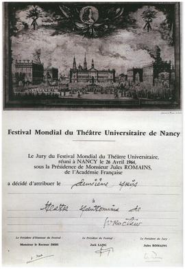 Festival Mondial du Théâtre Universitaire: deuxième prix